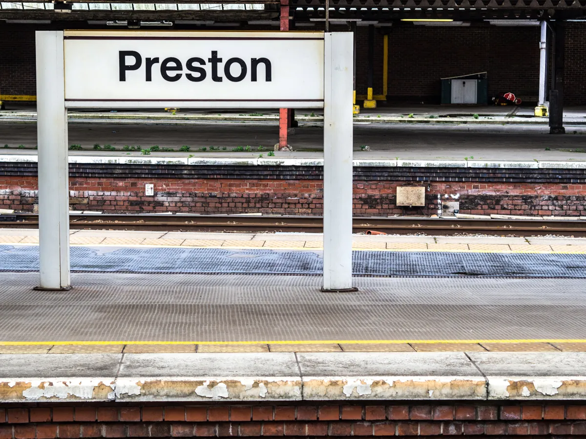 Preston railway station platform sign