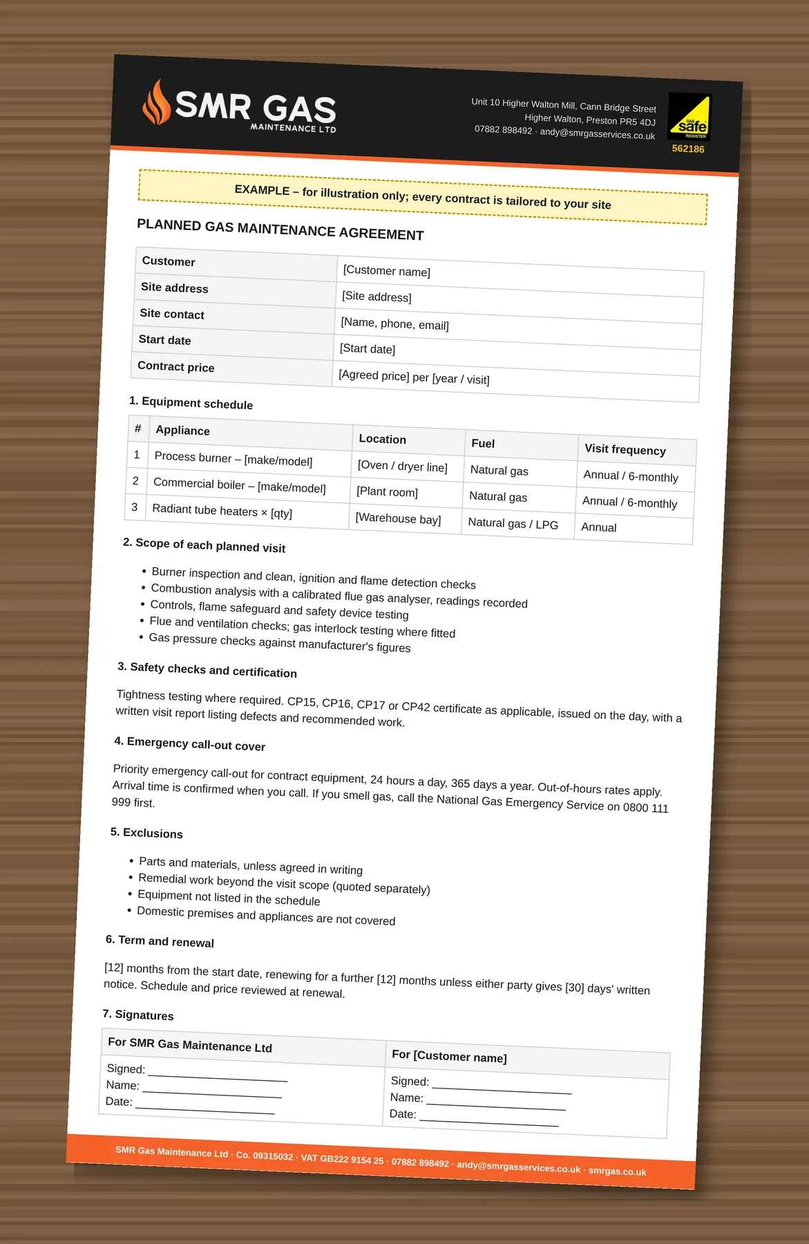 Example SMR Gas maintenance contract