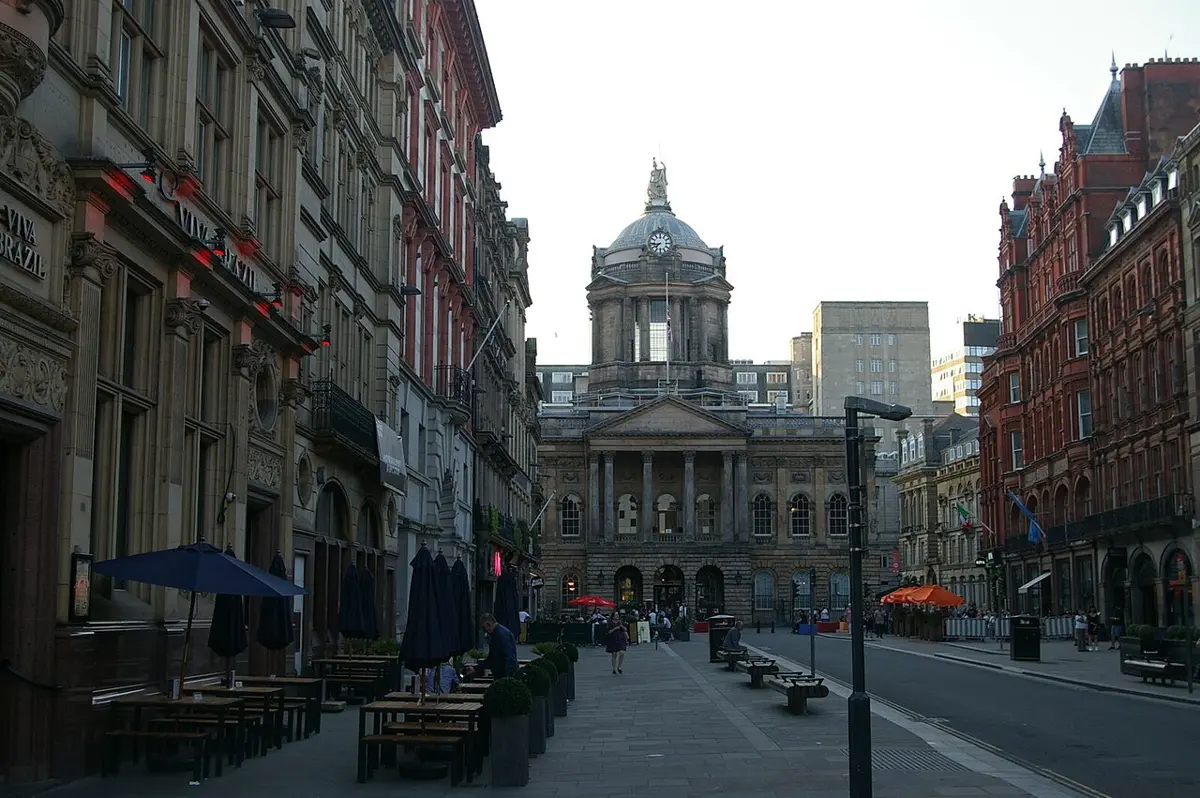 Liverpool, looking along Castle Street to the Town Hall