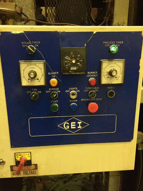 Gas burner control panel at an industrial site in Blackburn